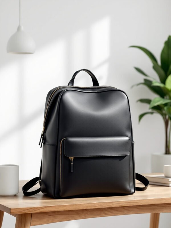 Vorelle Noir Jet Black Leather Carry Backpack