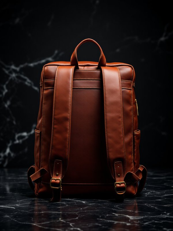 backside view of the brown backpack