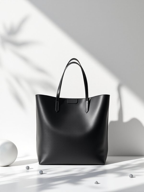 backside of the black tote bag in leather