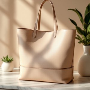leather tote bag placed on the countertop
