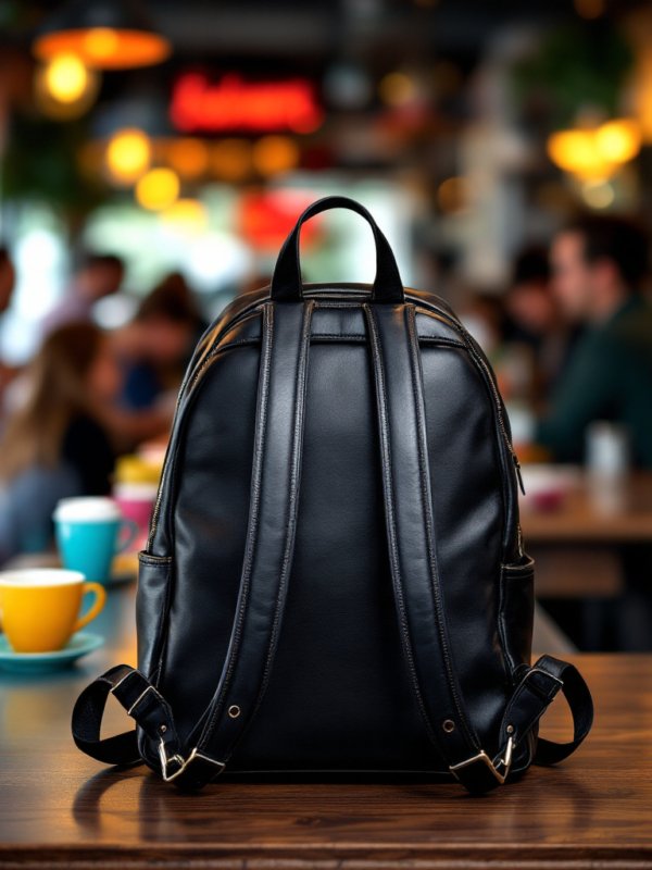 black leather backpack with straps