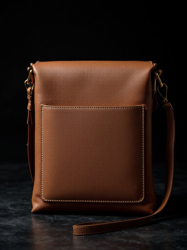 brown crossbody leather bag with a pocket