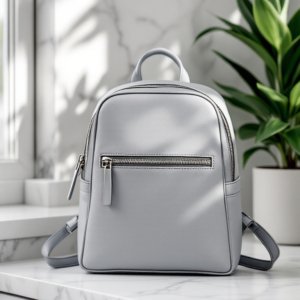 a small leather backpack with zipper on the table