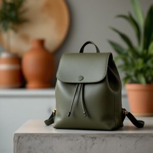 mini backpack in green color on a table