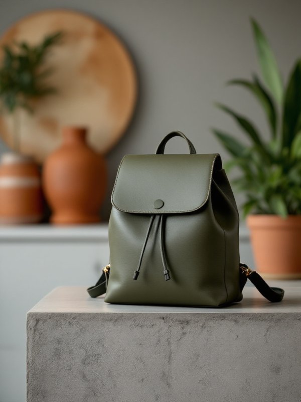 mini backpack in green color on a table