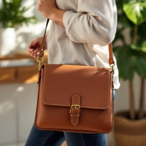 the brown crossbody bag with a buckle