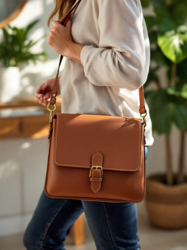 the brown crossbody bag with a buckle