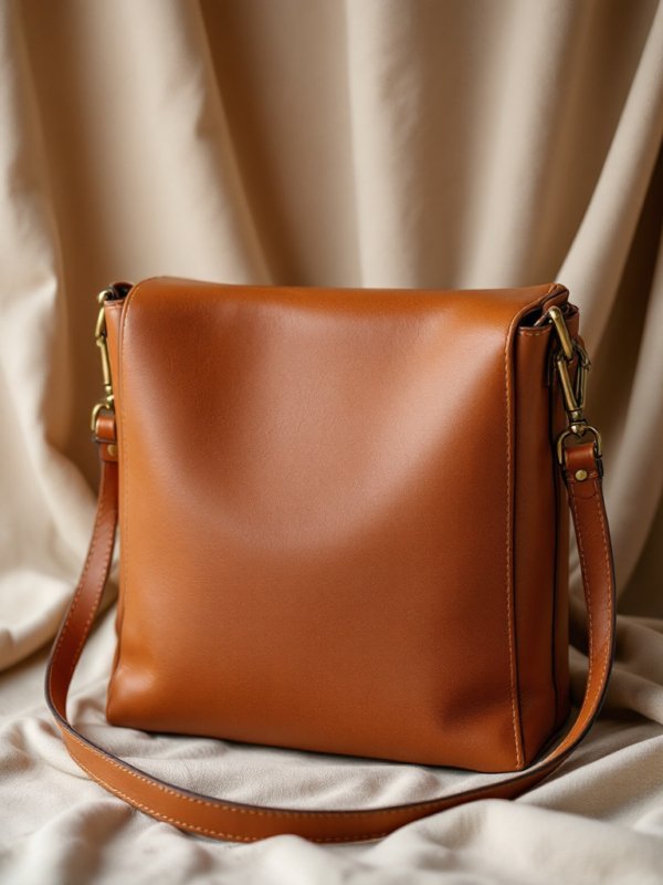 the backside of brown crossbody bag