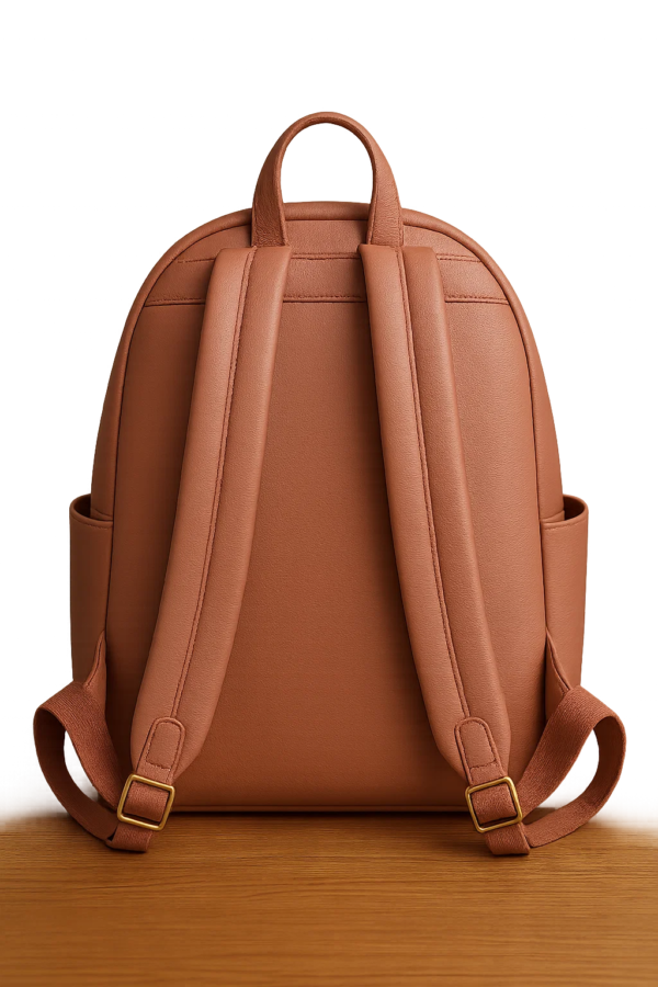 backside view of the pink leather backpack for women