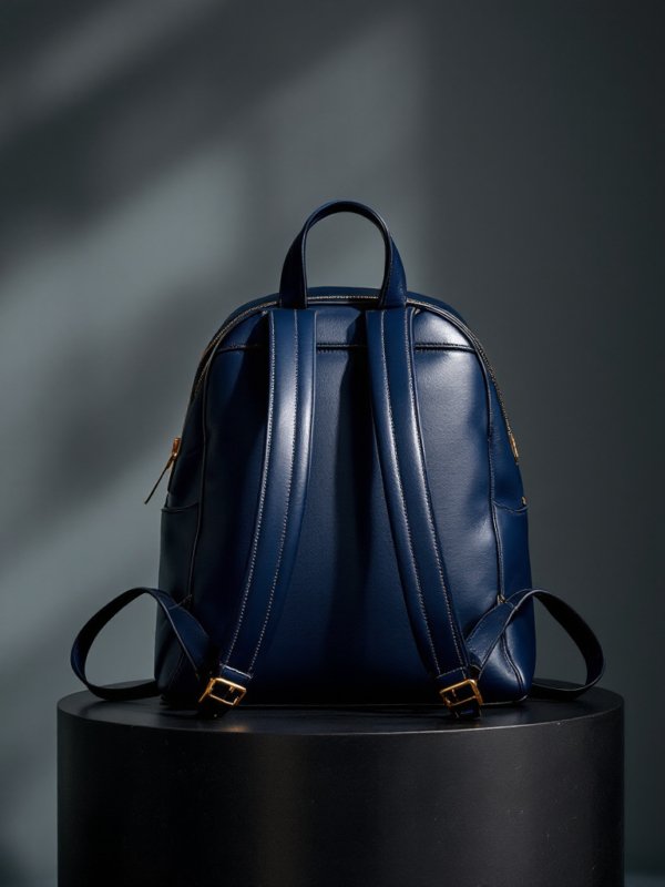 backside of the navy blue backpack