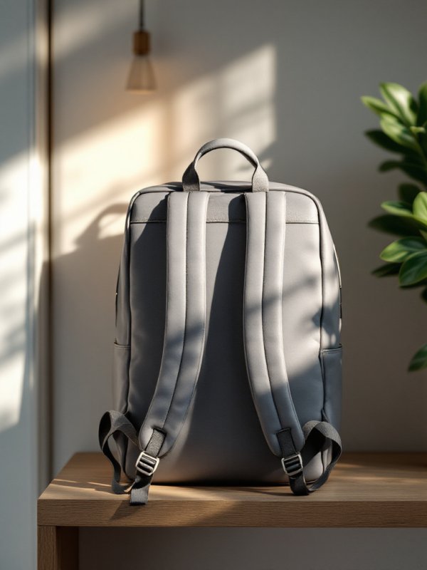 backside of the grey leather vegan backpack
