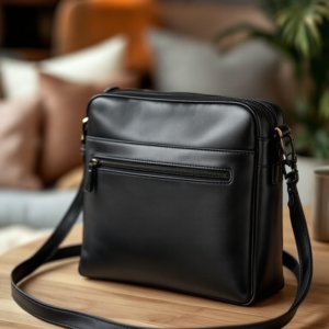 black leather crossbody bag with a zipper