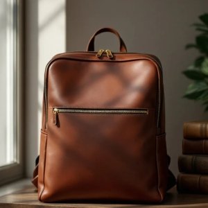 brown backpack on the table