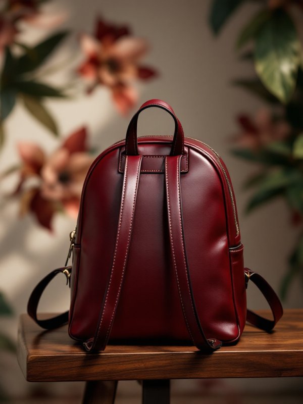 backside of the red mini leather backpack